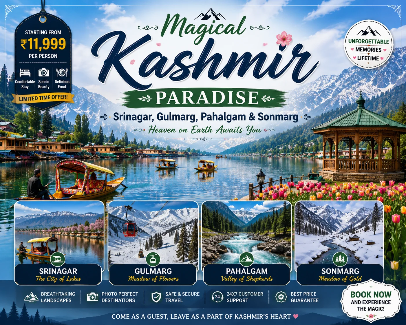 Magical Kashmir Paradise - Srinagar, Gulmarg, Pahalgam &amp; Sonmarg